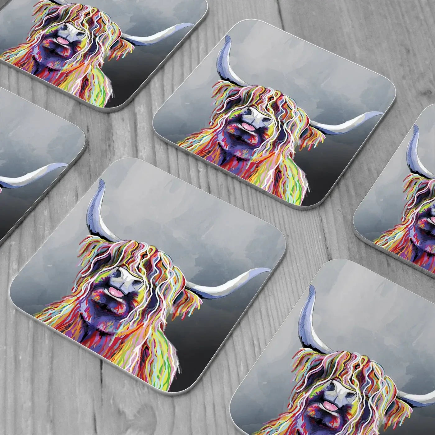 Colourful Highland Coo Coaster Set Colourful Highland Coo Coaster Set wall art product Independent