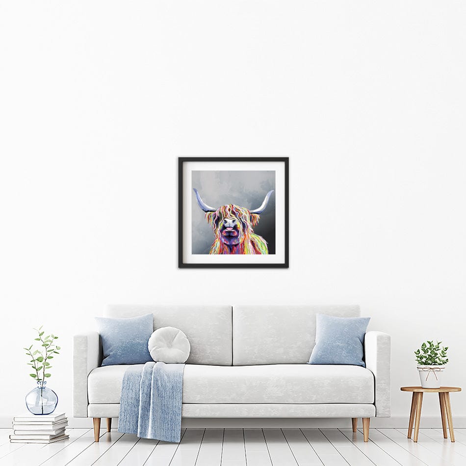 Colourful Highland Coo Square Framed Art Print wall art product Independent