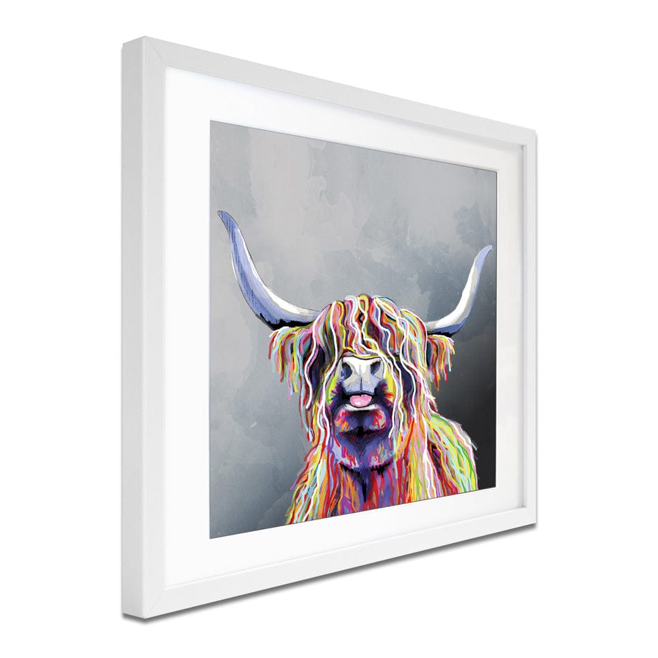 Colourful Highland Coo Square Framed Art Print wall art product Independent
