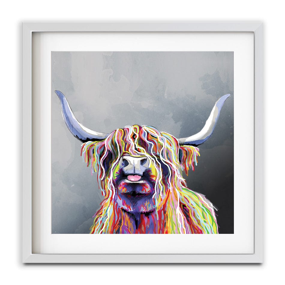 Colourful Highland Coo Square Framed Art Print wall art product Independent