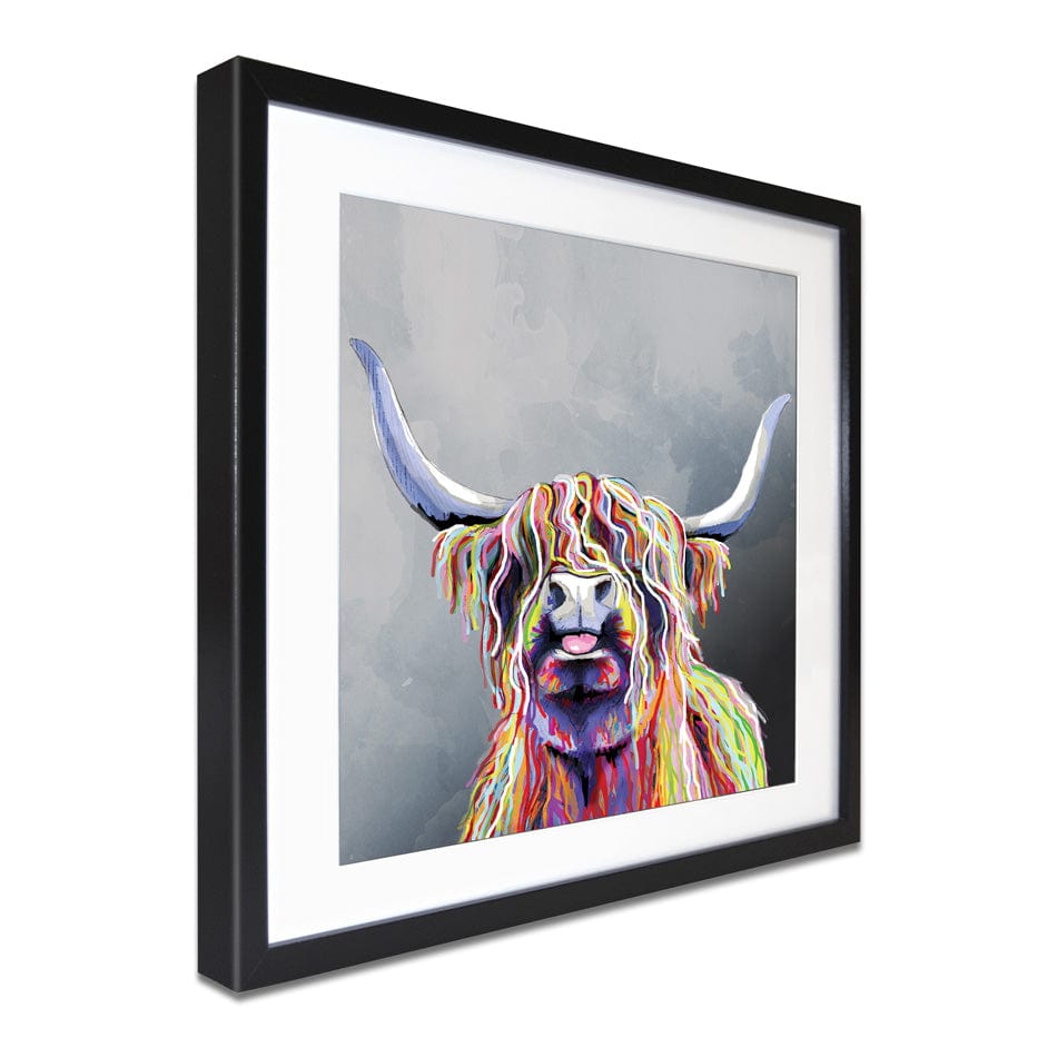 Colourful Highland Coo Square Framed Art Print wall art product Independent