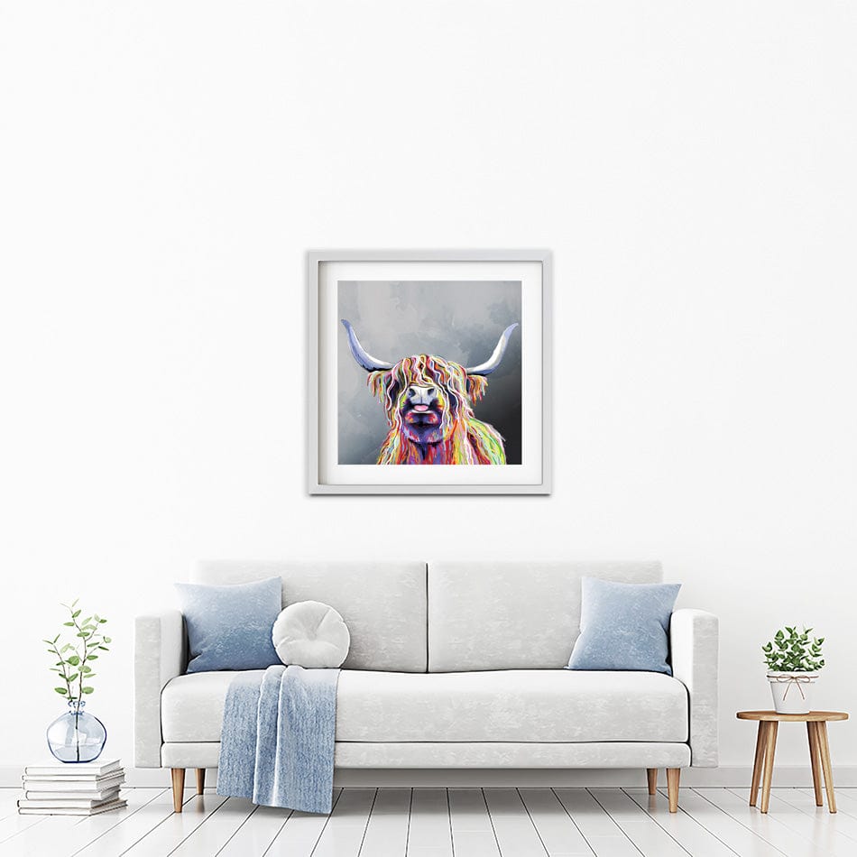 Colourful Highland Coo Square Framed Art Print wall art product Independent