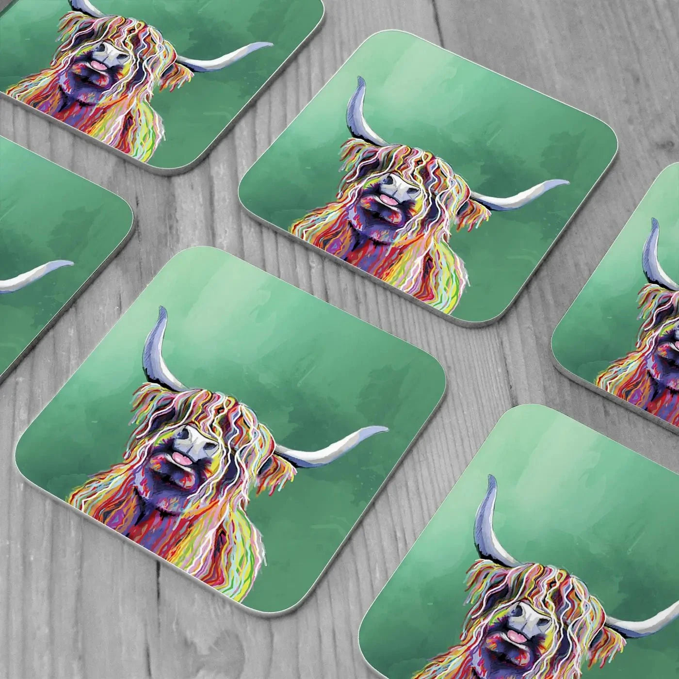 Colourful Highland Cow Coaster Set Colourful Highland Cow Coaster Set wall art product Independent