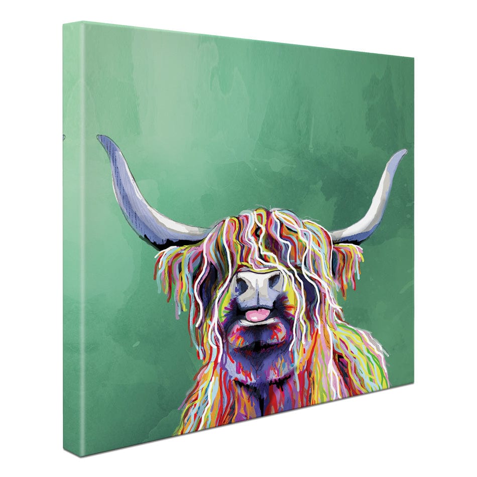 Colourful Highland Cow Square Canvas Print wall art product Independent