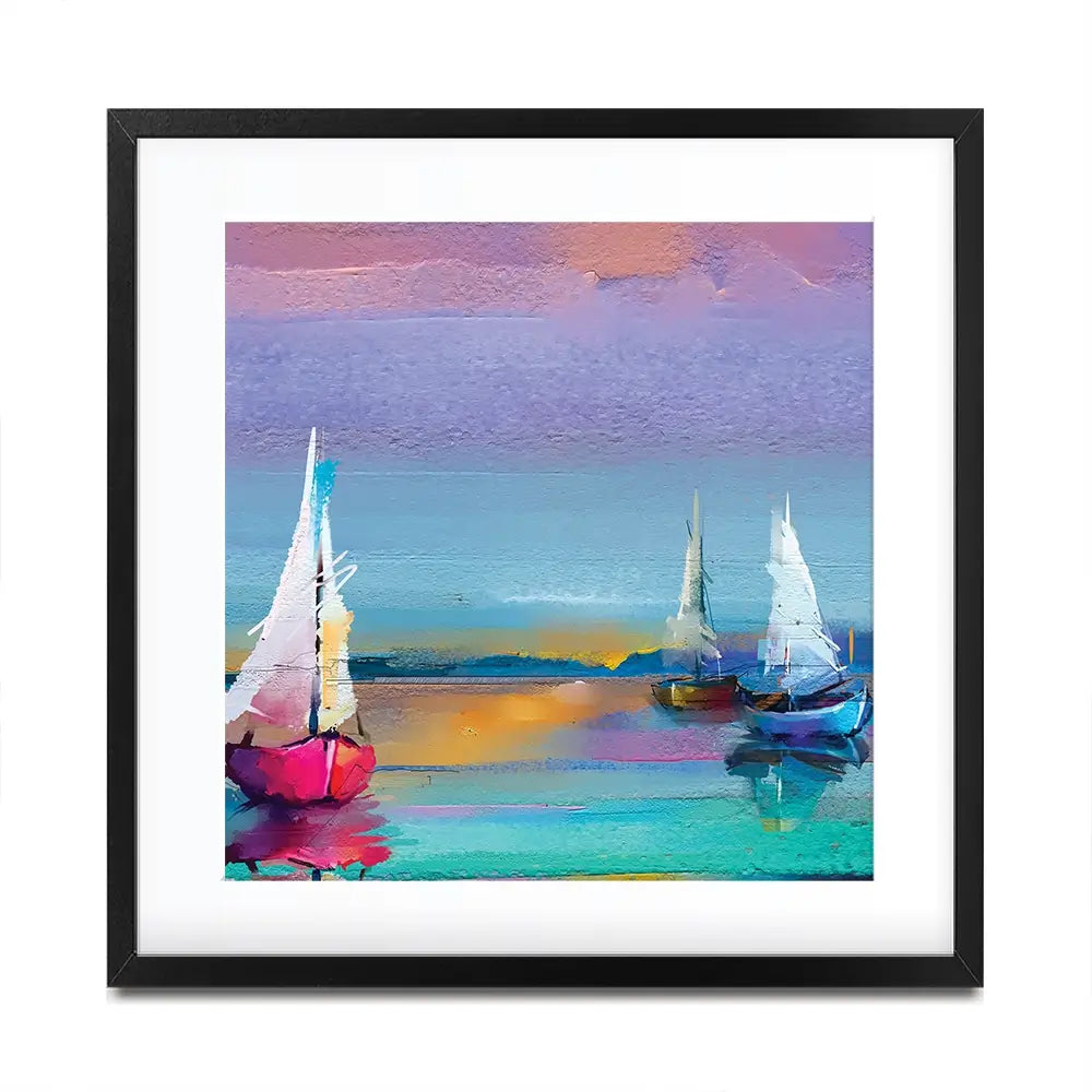 Colourful Sailing Boats Square Framed Art Print Colourful Trio Of Boats Square Framed Art Print | Boat Artwork wall art product pluie_r / Shutterstock