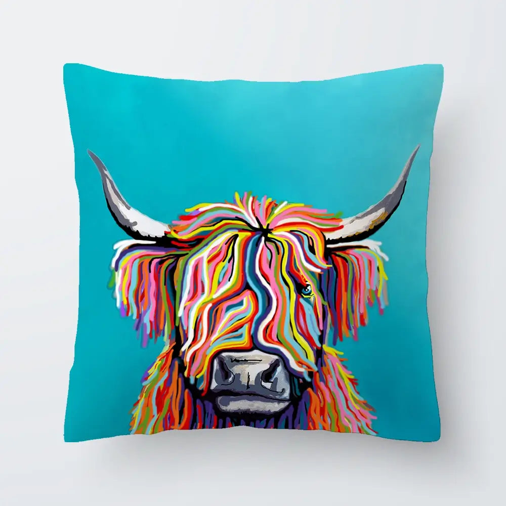 Colourful Scottish Cow Cushion Colourful Scottish Cow Cushion wall art product Independent