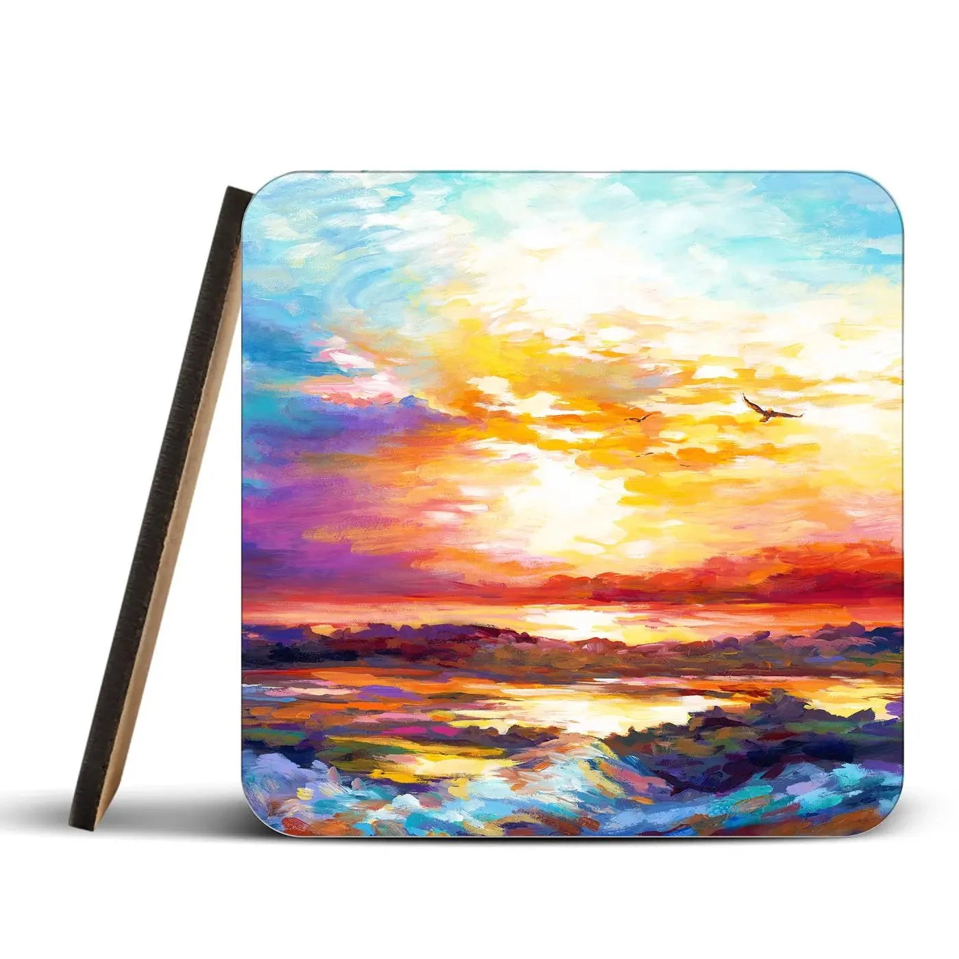 Colourful Sunset Coaster Set Rainbow Soul Tree Coaster Set | Rainbow Soul Tree Art Coasters wall art product Leon Devenice