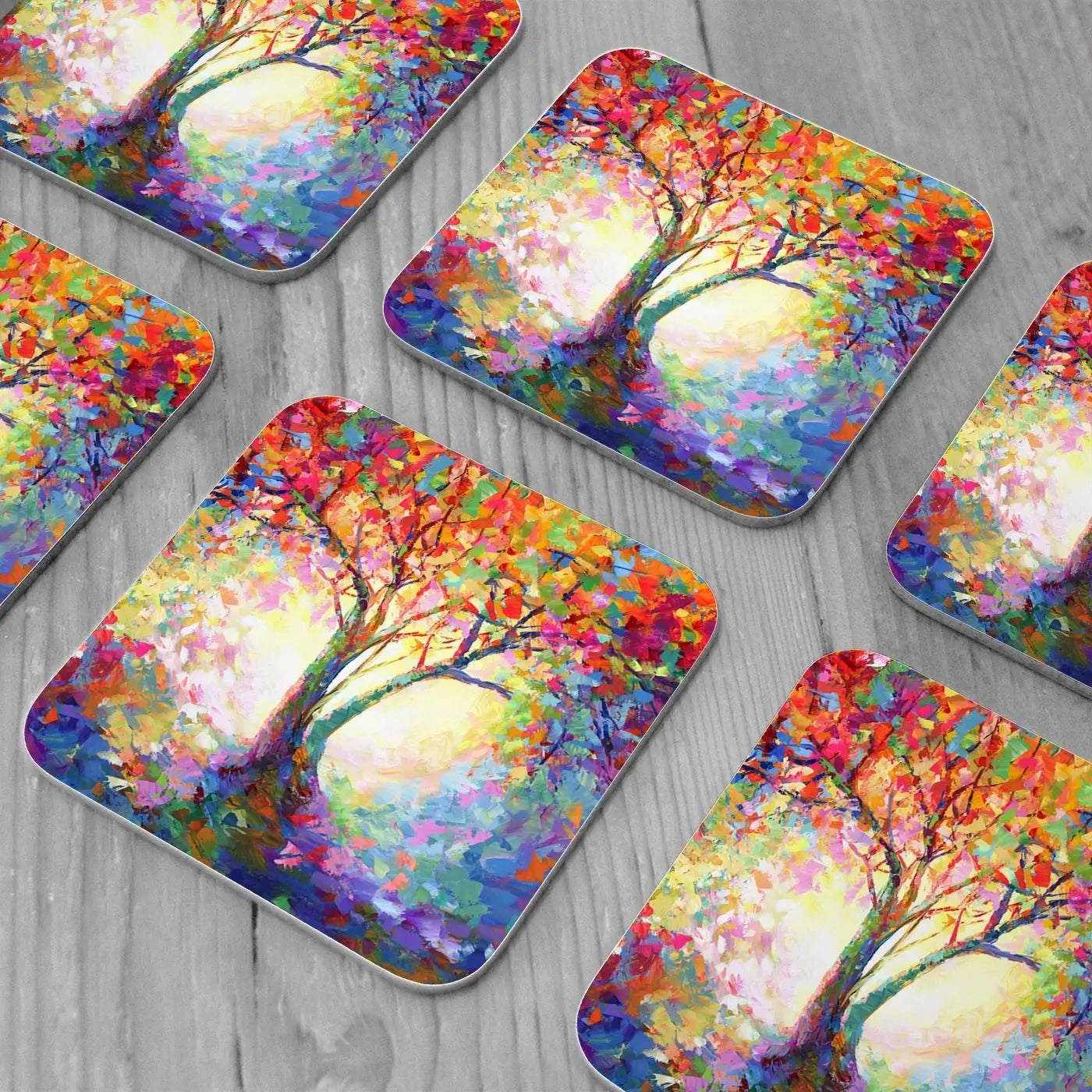 Colourful Tree Of Life Coaster Set Rainbow Soul Tree Coaster Set | Rainbow Soul Tree Art Coasters wall art product Leon Devenice