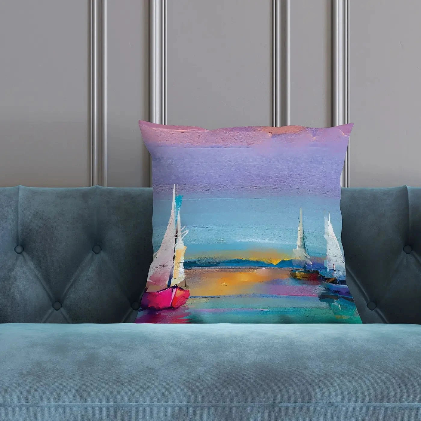 Colourful Trio Of Boats Cushion Colourful Trio Of Boats Cushion wall art product pluie_r / Shutterstock