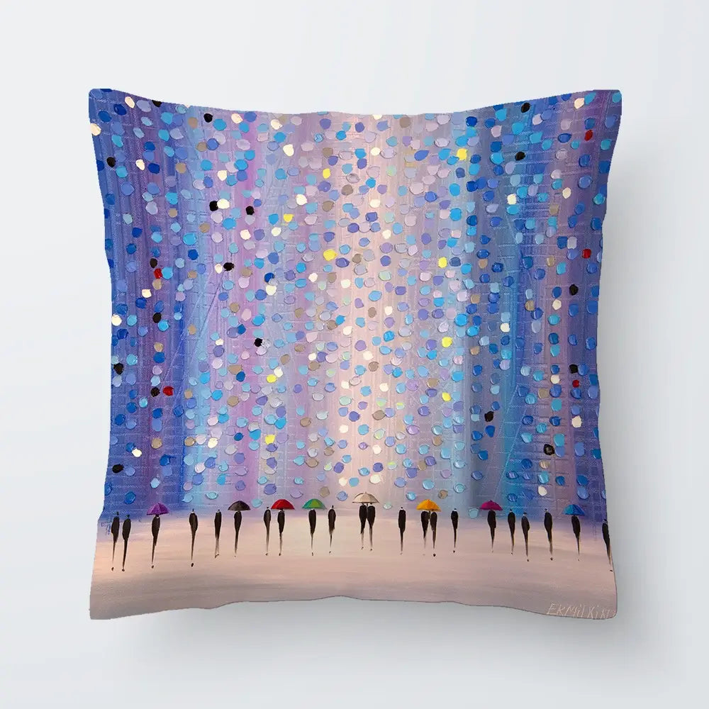 Colourful Umbrellas Against Purple Cushion Colourful Umbrellas Against Purple Cushion wall art product Ekaterina Ermilkina