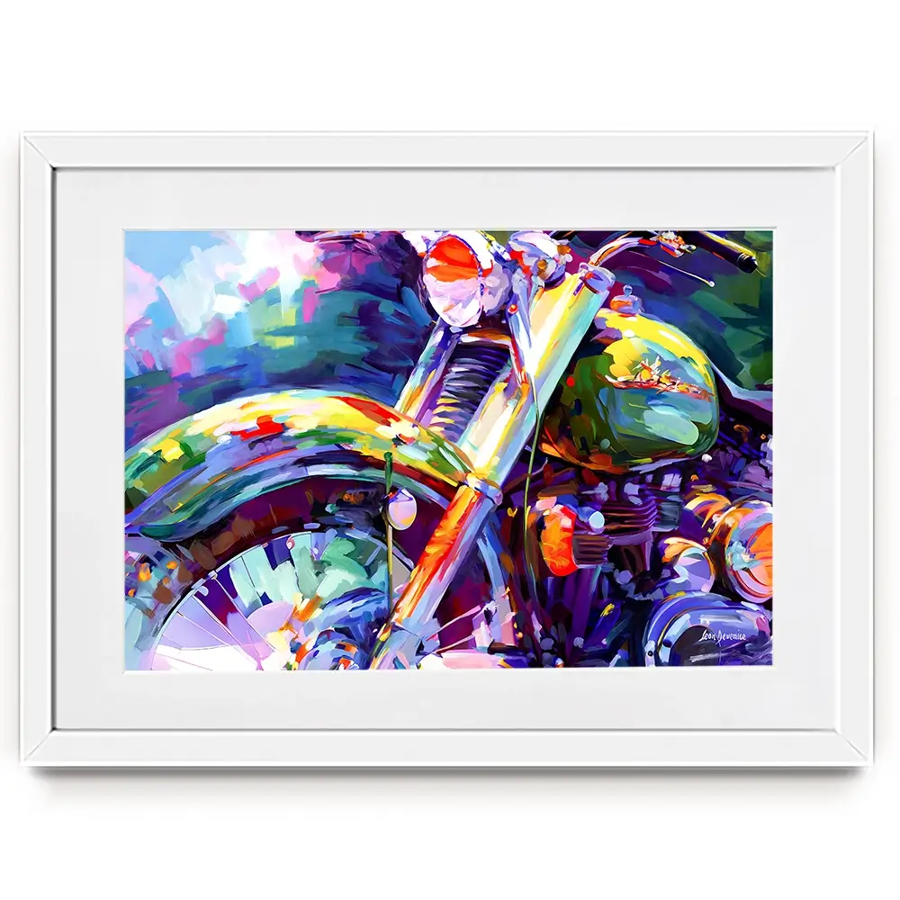 Colourful Vintage Motorcycle Framed Art Print Colourful Vintage Motorcycle Framed Art Print wall art product Leon Devenice