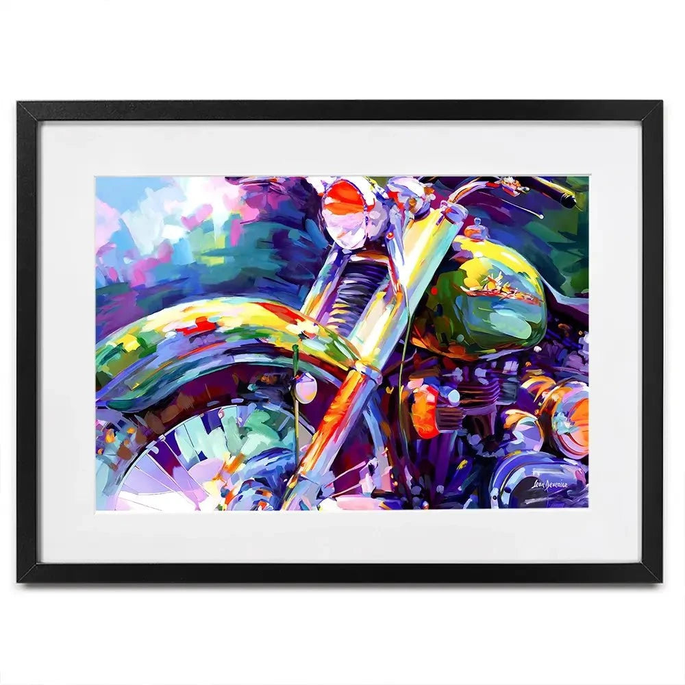 Colourful Vintage Motorcycle Framed Art Print Colourful Vintage Motorcycle Framed Art Print wall art product Leon Devenice