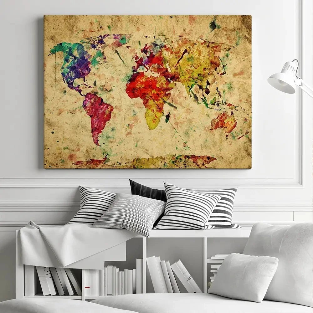 Colourful Vintage World Map Canvas Print Colourful Vintage World Map Canvas Print wall art product Michal Bednarek / Shutterstock