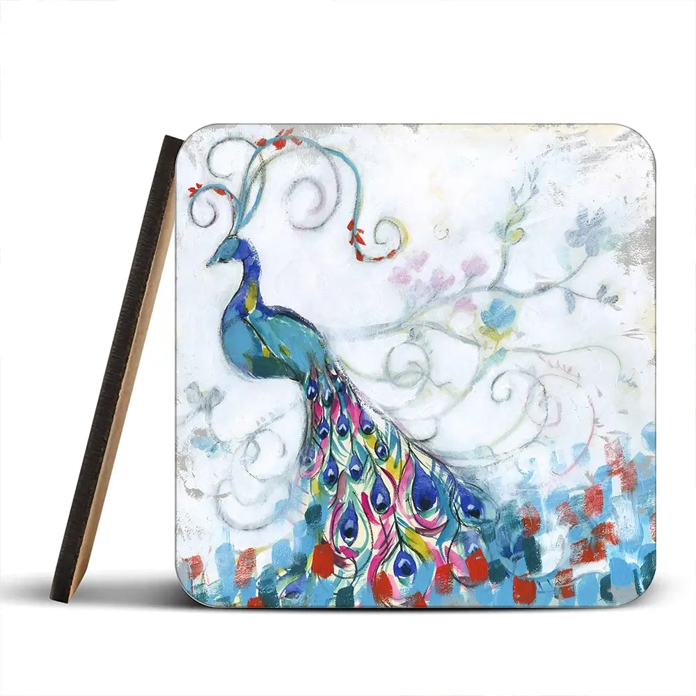 Confetti Peacock Coaster Set Confetti Peacock Coaster Set wall art product Jennifer Goldberger