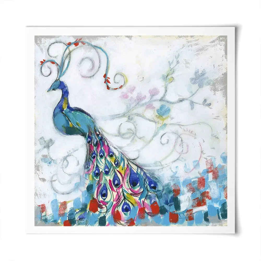 Confetti Peacock Square Art Print Confetti Peacock Square Art Print wall art product Jennifer Goldberger