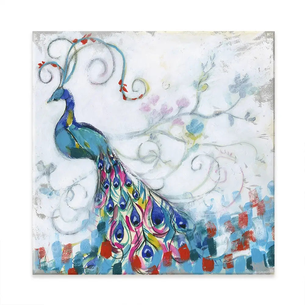 Confetti Peacock Square Canvas Print Confetti Peacock Square Canvas Print wall art product Jennifer Goldberger
