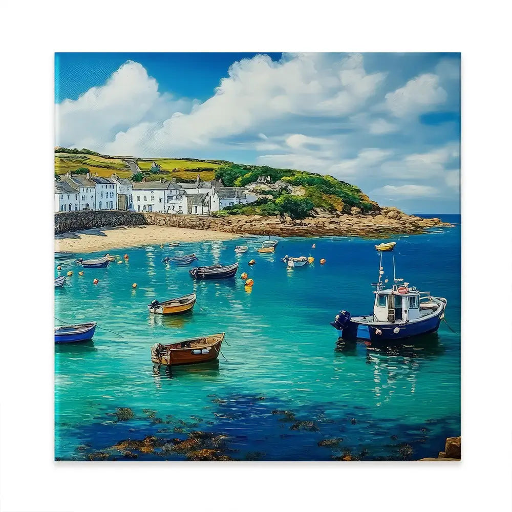 Cornwall Coastal Village Square Canvas Print Cornwall Coastal Village Square Canvas Print wall art product Art Print Shop