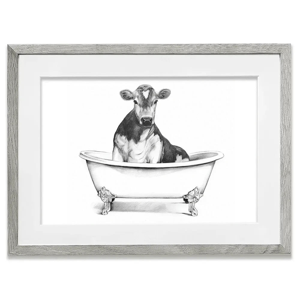 Cow In A Bathtub Framed Art Print Cow In A Bathtub Framed Art Print wall art product Victoria Borges