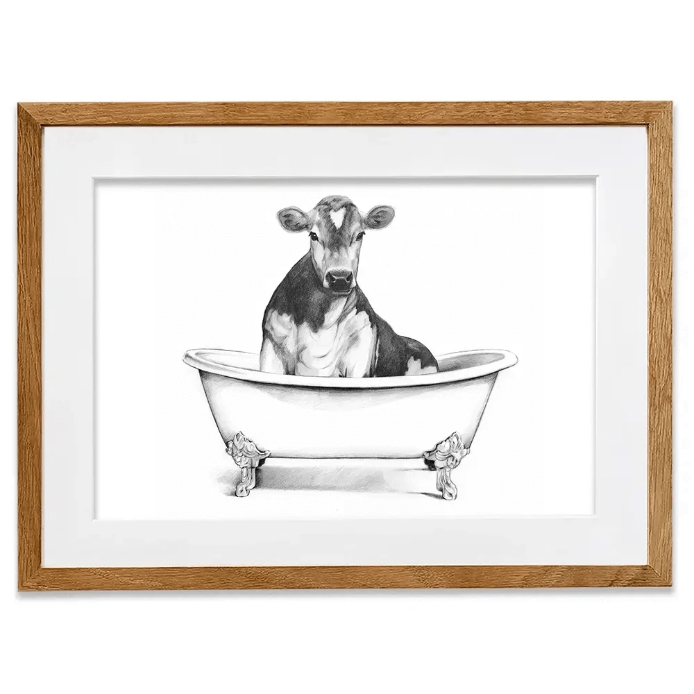 Cow In A Bathtub Framed Art Print Cow In A Bathtub Framed Art Print wall art product Victoria Borges