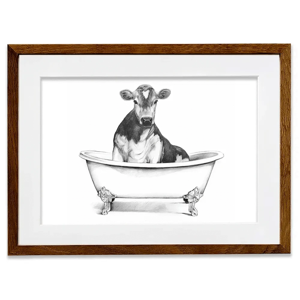 Cow In A Bathtub Framed Art Print Cow In A Bathtub Framed Art Print wall art product Victoria Borges
