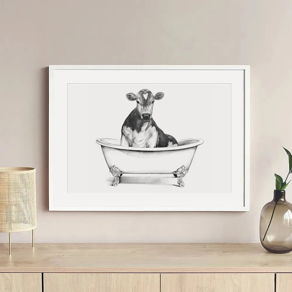 Cow In A Bathtub Framed Art Print Cow In A Bathtub Framed Art Print wall art product Victoria Borges