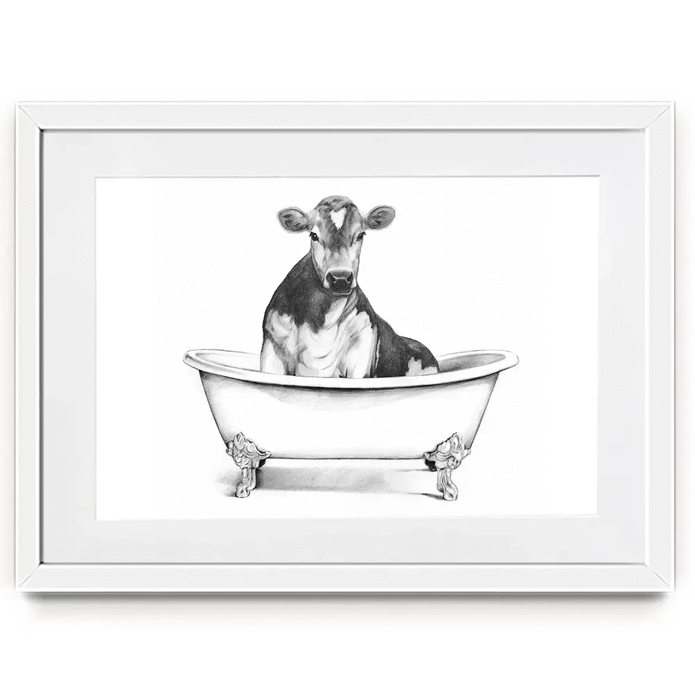 Cow In A Bathtub Framed Art Print Cow In A Bathtub Framed Art Print wall art product Victoria Borges