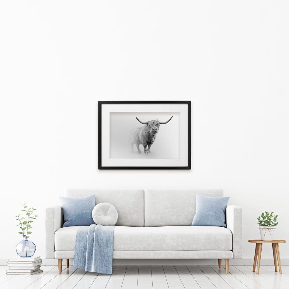 Cow In The Fog Framed Art Print wall art product Effect of Darkness / Shutterstock