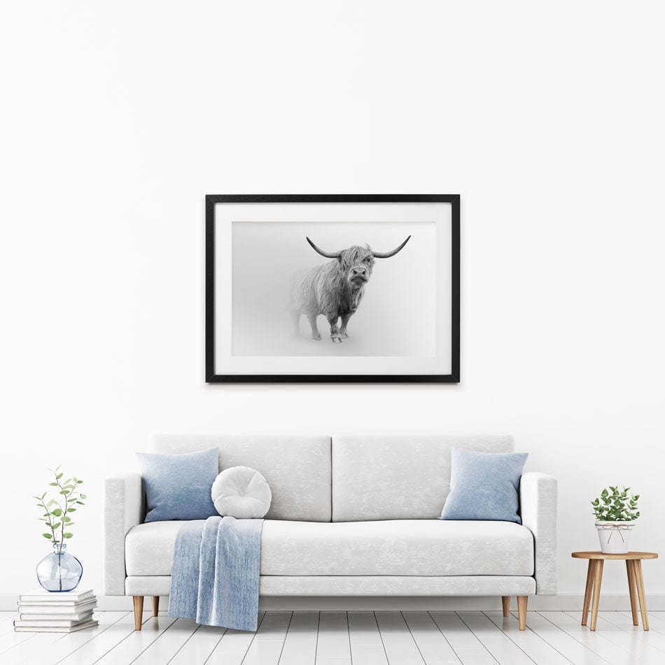 Cow In The Fog Framed Art Print wall art product Effect of Darkness / Shutterstock