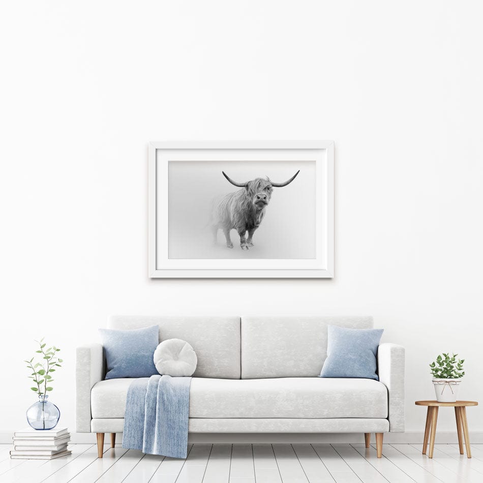 Cow In The Fog Framed Art Print wall art product Effect of Darkness / Shutterstock