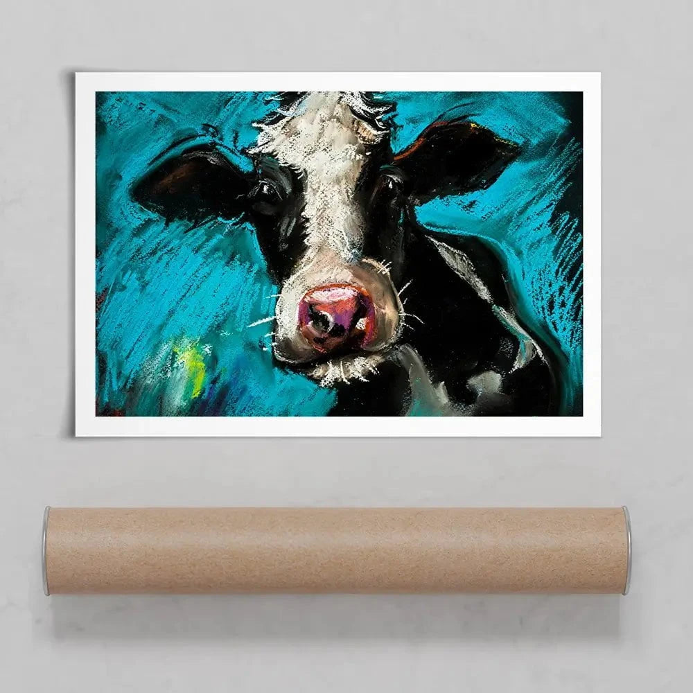 Cow On Blue Art Print Cow On Blue Art Print wall art product Ivailo Nikolov / Shutterstock