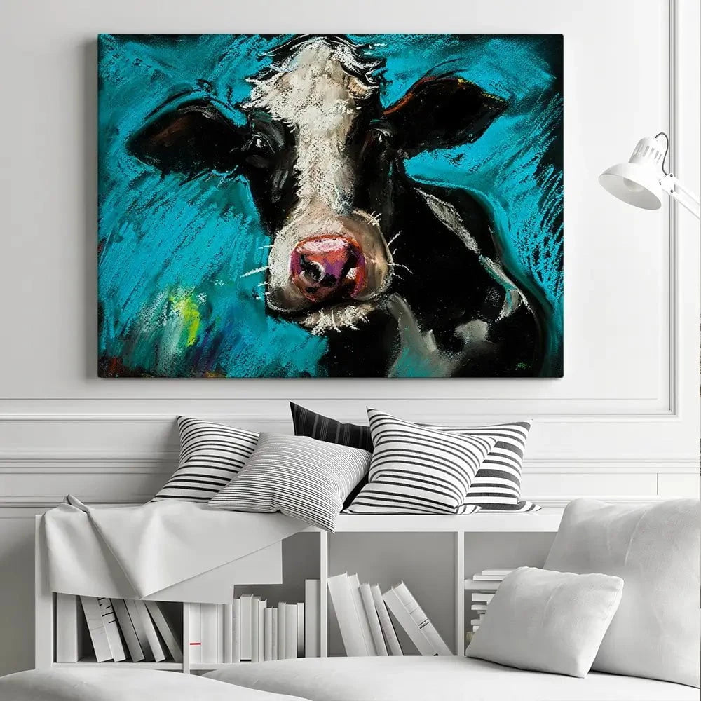 Cow On Blue Canvas Print Cow On Blue Canvas Print wall art product Ivailo Nikolov / Shutterstock