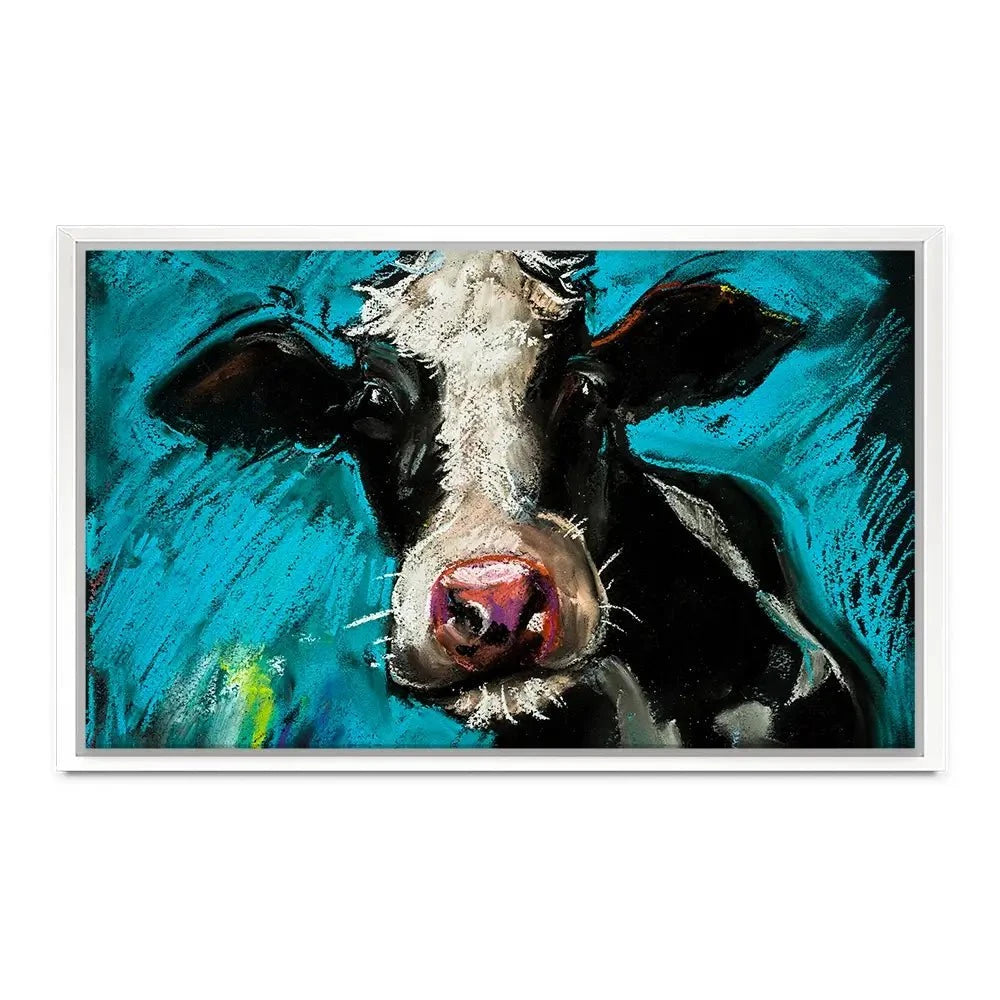 Cow On Blue Canvas Print Cow On Blue Canvas Print wall art product Ivailo Nikolov / Shutterstock