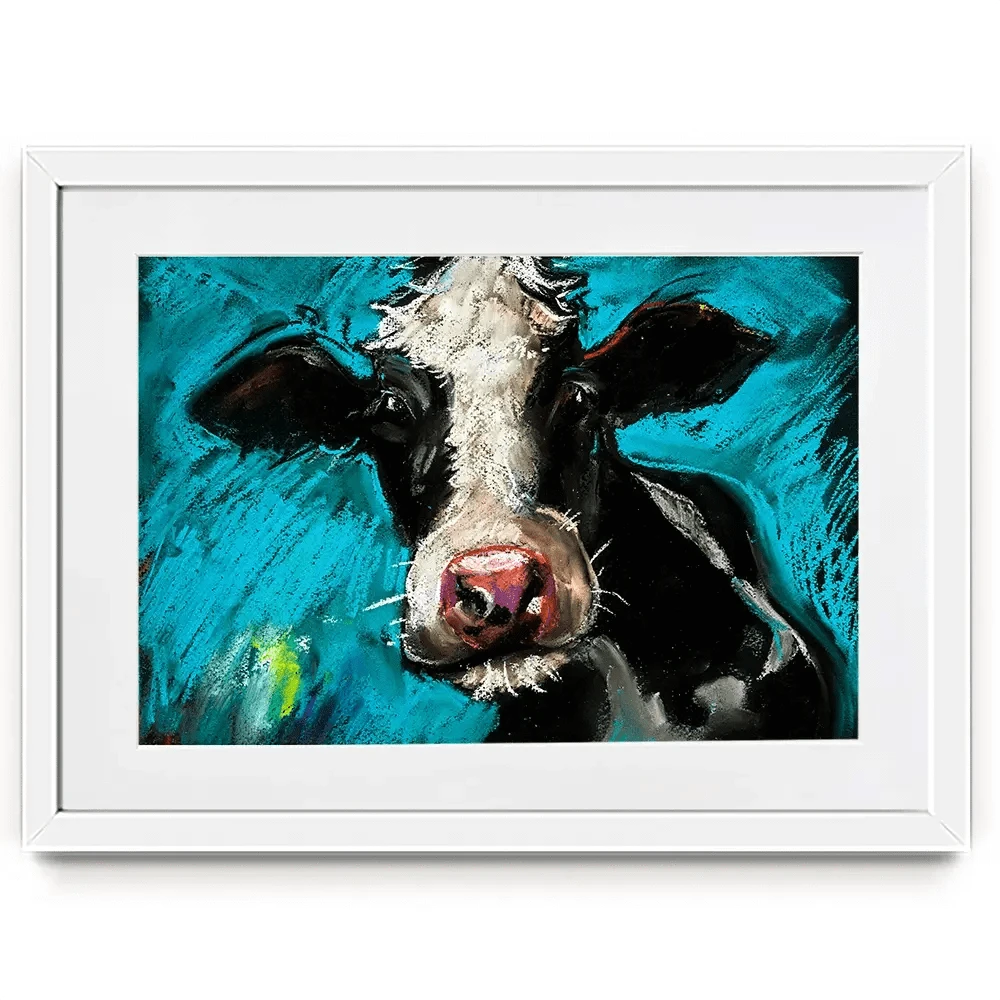 Cow On Blue Framed Art Print Cow On Blue Framed Art Print wall art product Ivailo Nikolov / Shutterstock
