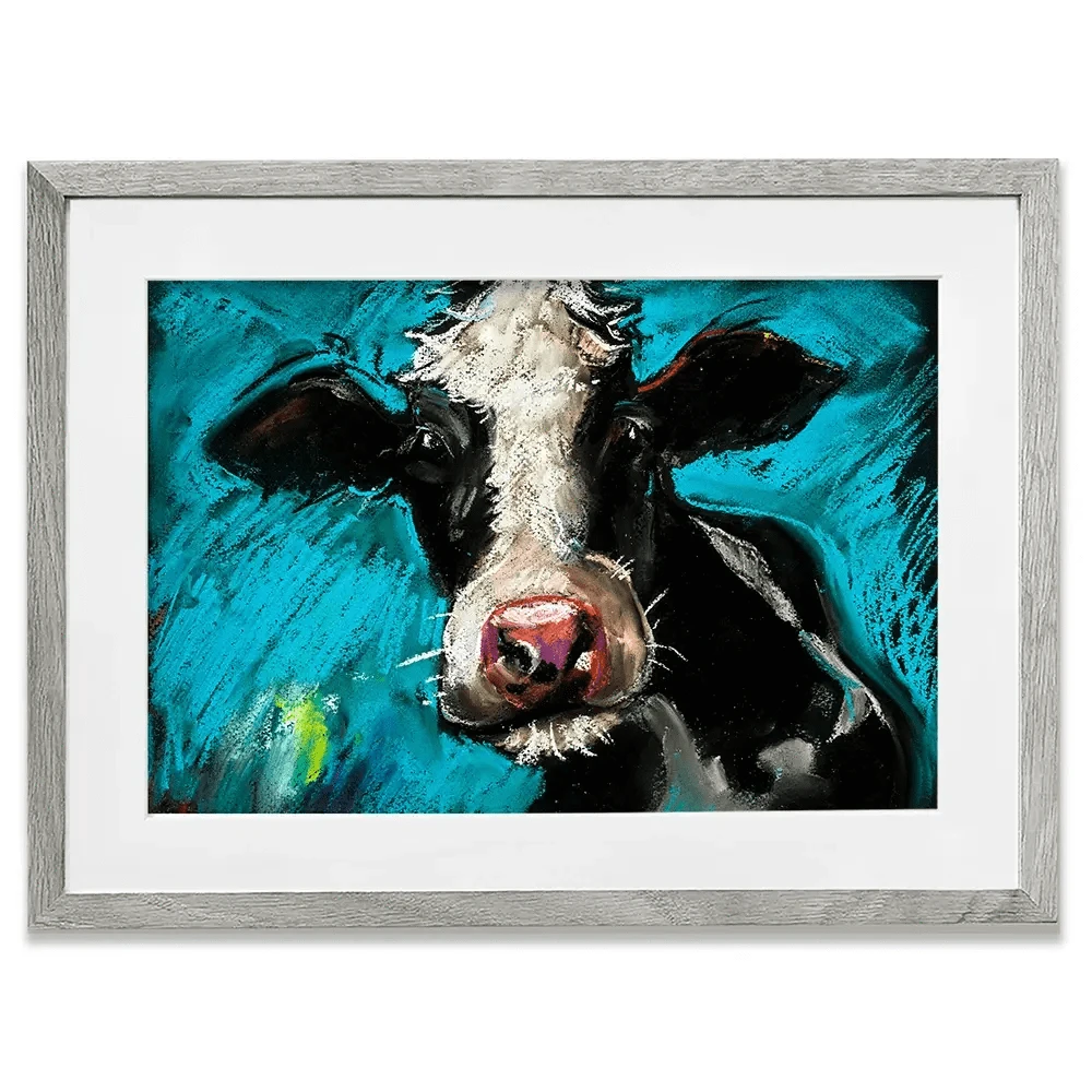 Cow On Blue Framed Art Print Cow On Blue Framed Art Print wall art product Ivailo Nikolov / Shutterstock