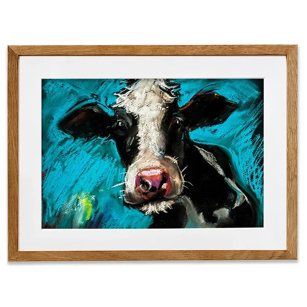 Cow On Blue Framed Art Print Cow On Blue Framed Art Print wall art product Ivailo Nikolov / Shutterstock