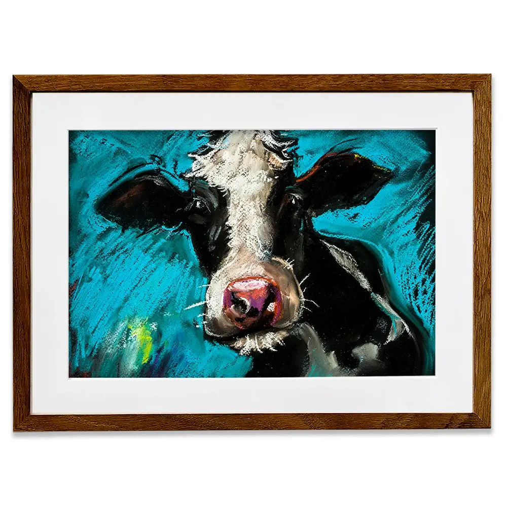 Cow On Blue Framed Art Print Cow On Blue Framed Art Print wall art product Ivailo Nikolov / Shutterstock