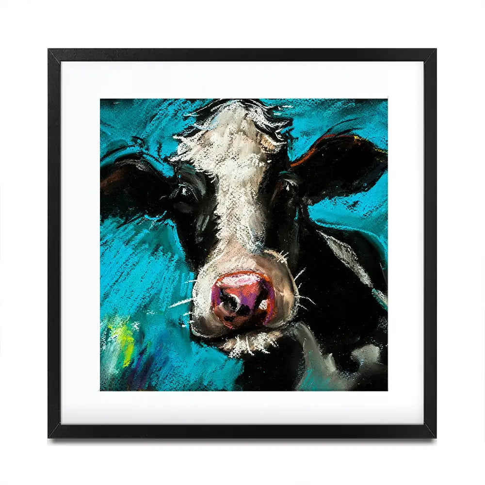 Cow On Blue Square Framed Art Print Cow On Blue Square Framed Art Print wall art product Ivailo Nikolov / Shutterstock