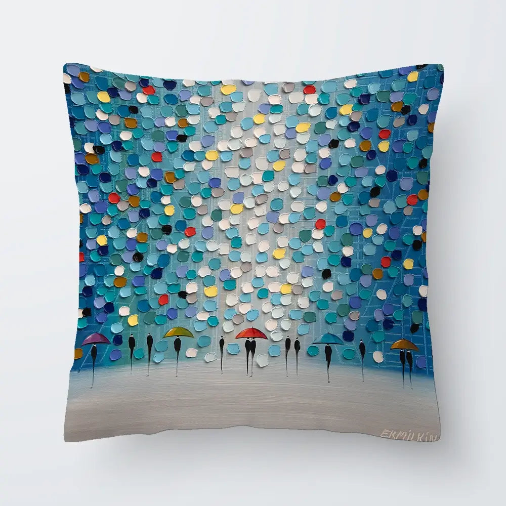 Dancing Umbrellas Cushion Dancing Umbrellas Cushion wall art product Ekaterina Ermilkina