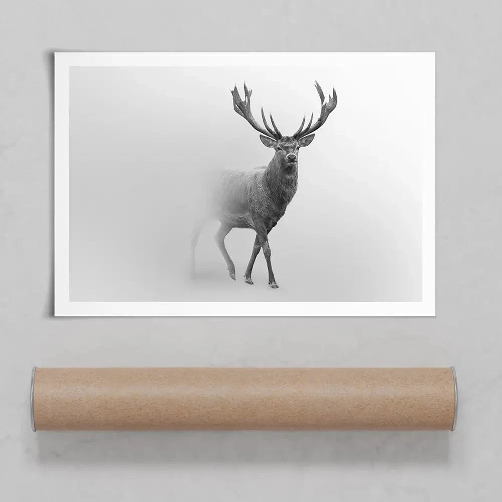 Deer In The Fog Art Print Deer In The Fog Art Print wall art product Effect of Darkness / Shutterstock