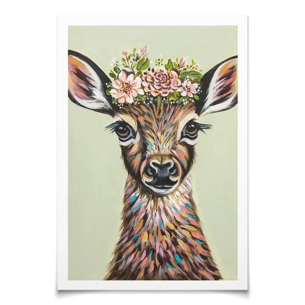 Deer With Flowers Art Print Deer With Flowers Art Print wall art product Carolee Vitaletti