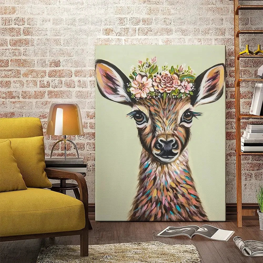 Deer With Flowers Canvas Print Deer With Flowers Canvas Print wall art product Carolee Vitaletti