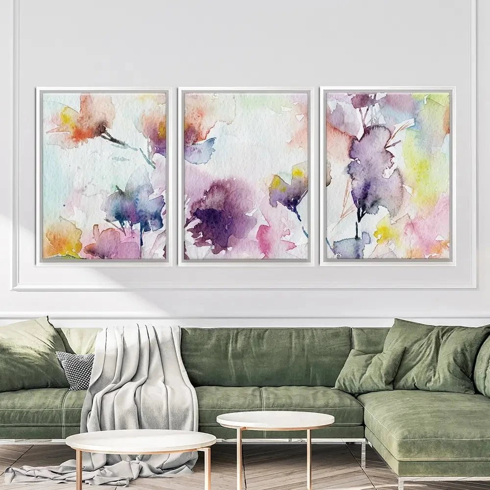 Delicate Floral Watercolour Trio Canvas Print Delicate Floral Watercolour Trio Canvas Print wall art product Oaurea / Shutterstock