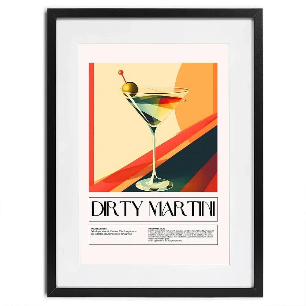 Dirty Martini Recipe Framed Art Print Dirty Martini Recipe Framed Art Print wall art product Art Print Shop