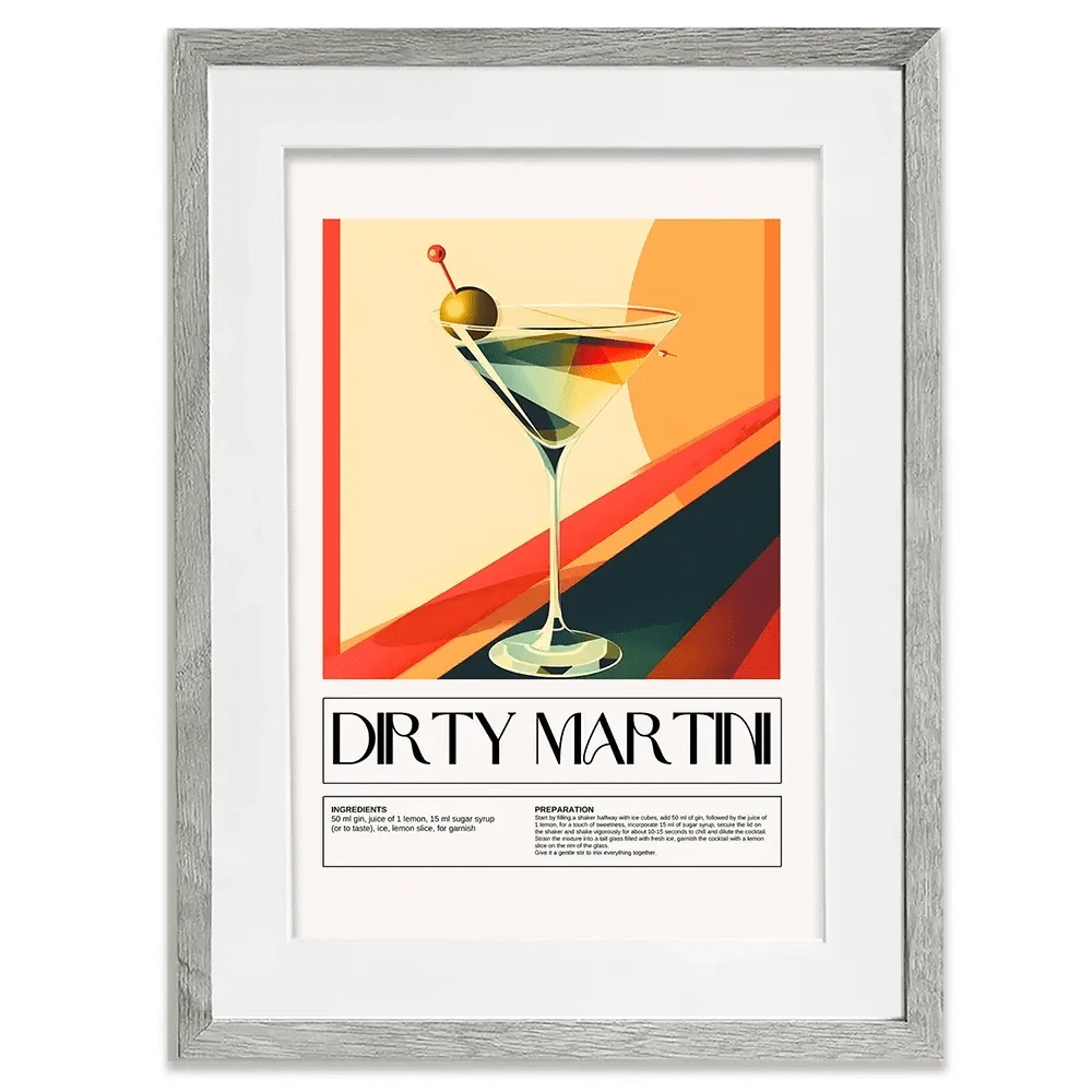 Dirty Martini Recipe Framed Art Print Dirty Martini Recipe Framed Art Print wall art product Art Print Shop