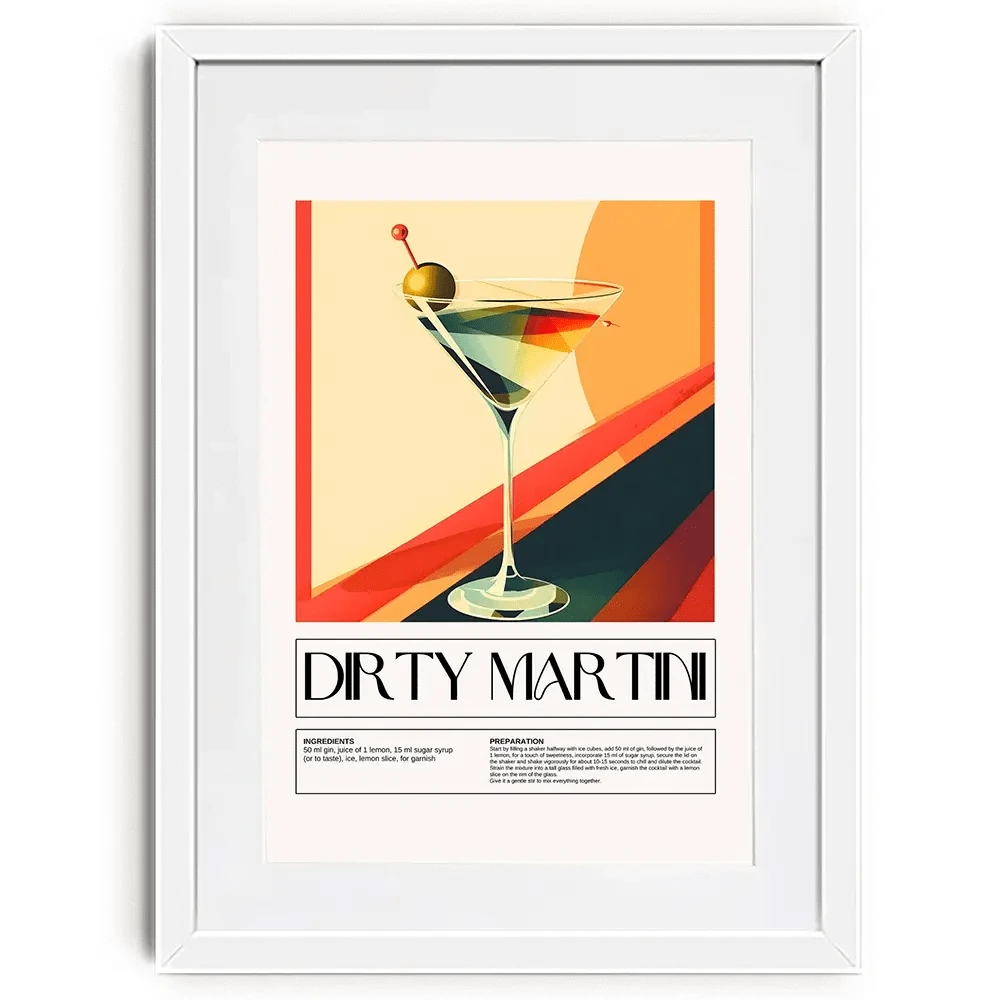 Dirty Martini Recipe Framed Art Print Dirty Martini Recipe Framed Art Print wall art product Art Print Shop