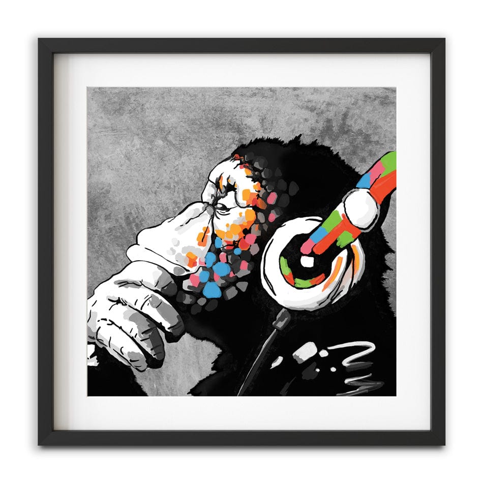 DJ Monkey Square Framed Art Print wall art product Banksy