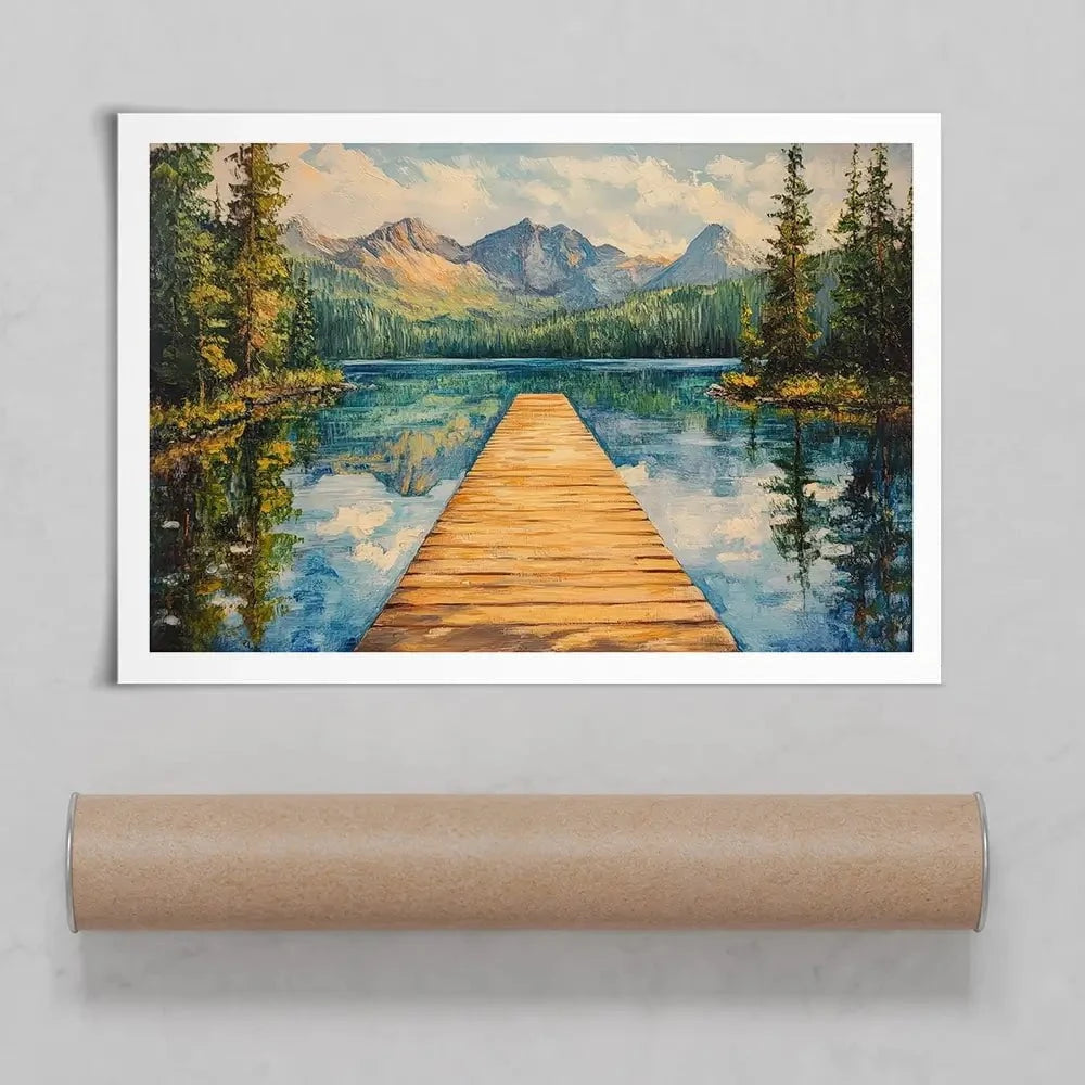 Dock In The Mountains Art Print Dock In The Mountains Art Print wall art product Petals Prints Design - Independent