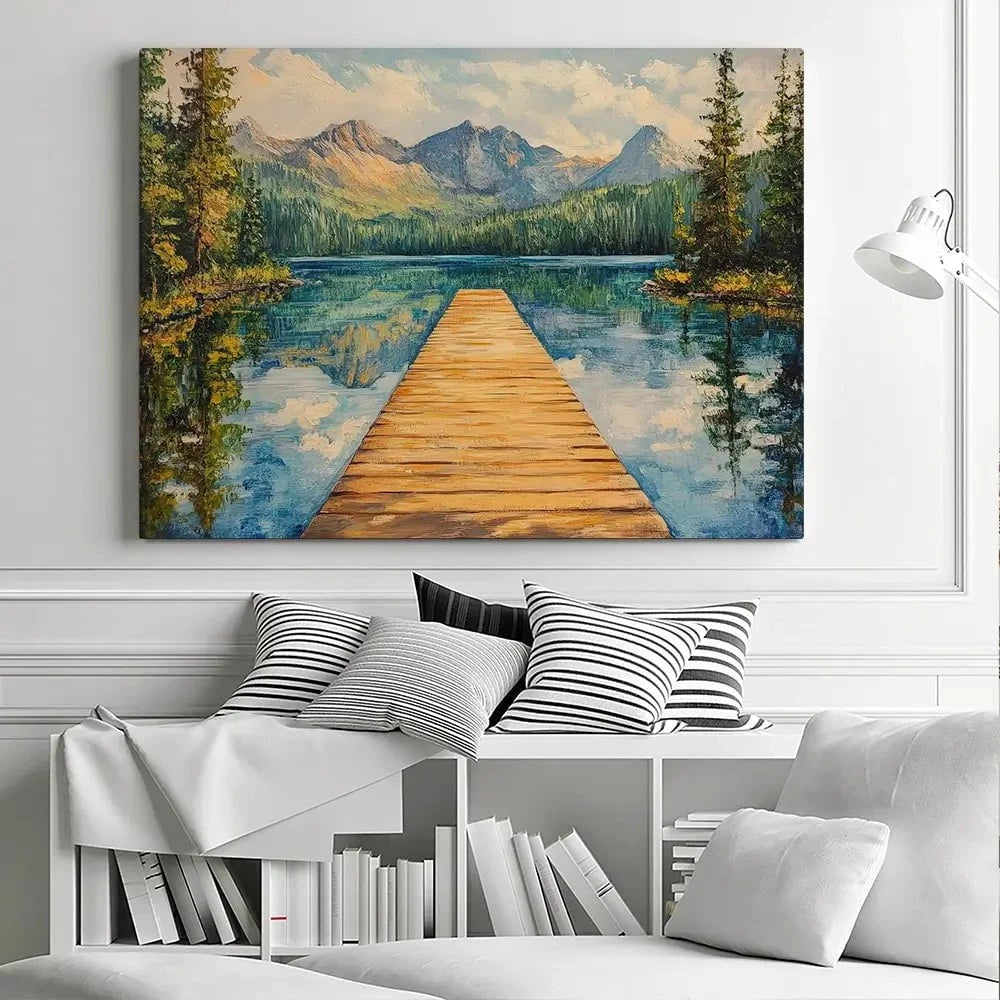 Dock In The Mountains Canvas Print Dock In The Mountains Canvas Print wall art product Petals Prints Design - Independent
