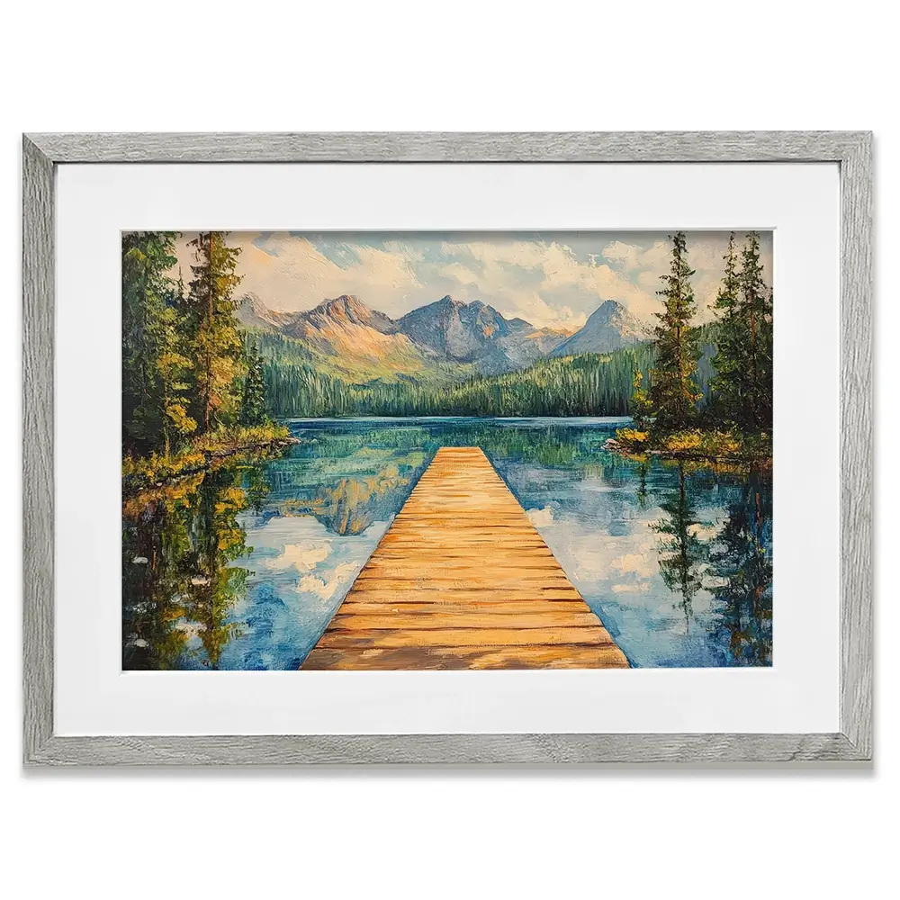 Dock In The Mountains Framed Art Print Dock In The Mountains Framed Art Print wall art product Petals Prints Design - Independent