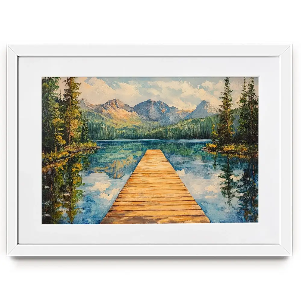 Dock In The Mountains Framed Art Print Dock In The Mountains Framed Art Print wall art product Petals Prints Design - Independent